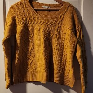 Madewell Yellow Crew Neck Sweater with Cable Knit Design